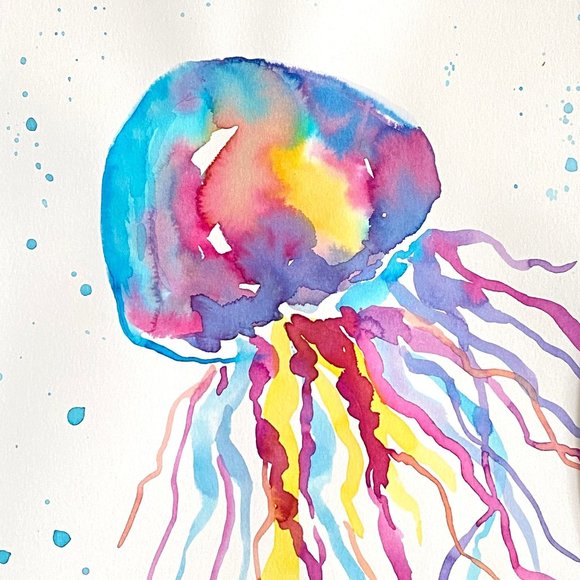 Colorful Jelly 2 -Original Wall Art Watercolor Painting Matted Frame Ready 11x14 - Picture 1 of 6